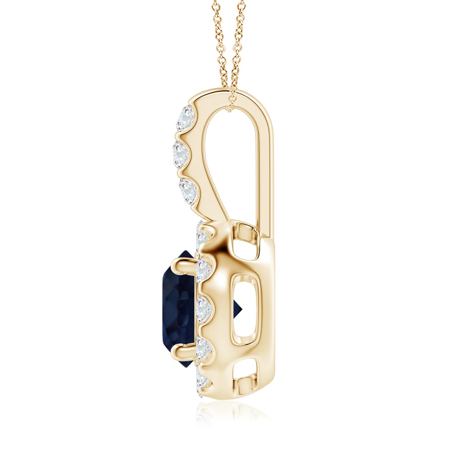 7mm A Blue Sapphire Pendant with Bar-Set Diamond Halo in Yellow Gold side-1