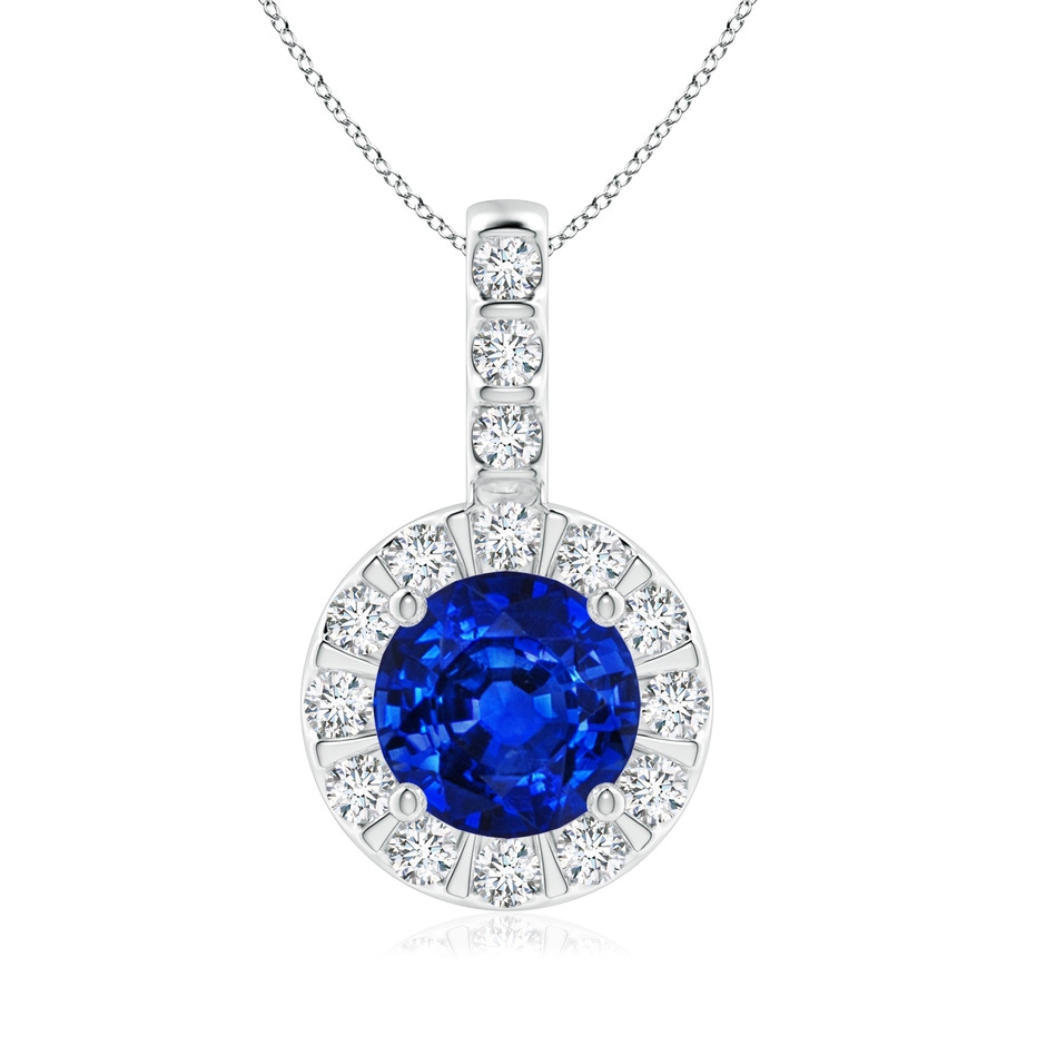 7mm Lab-Grown Blue Sapphire Pendant with Bar-Set Diamond Halo in White Gold 