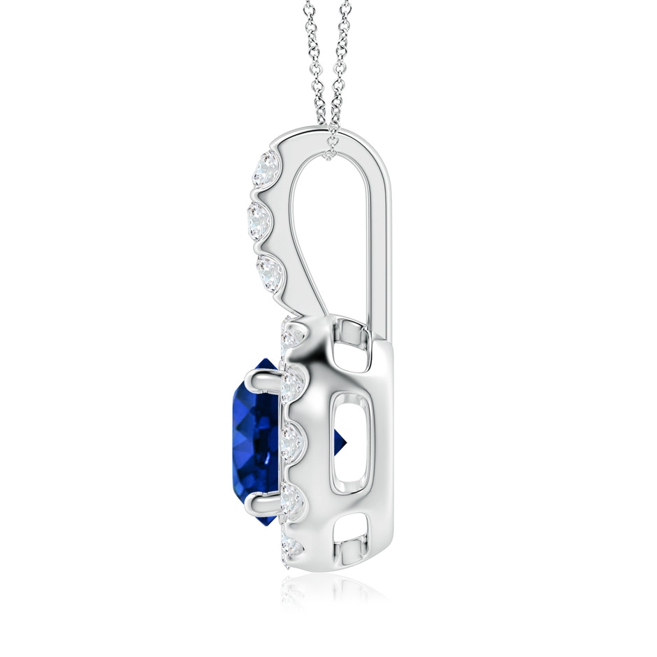 7mm Lab-Grown Blue Sapphire Pendant with Bar-Set Diamond Halo in White Gold side-1