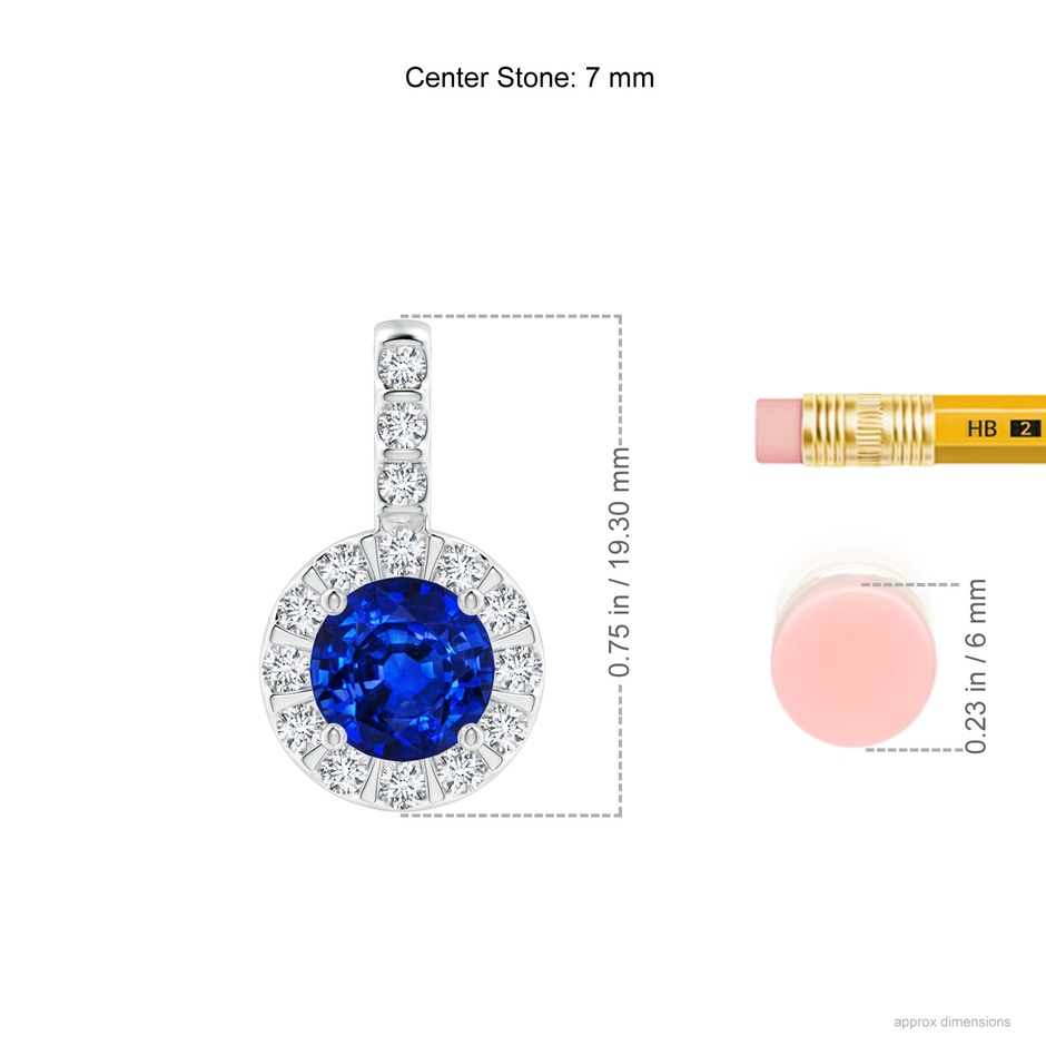 7mm Lab-Grown Blue Sapphire Pendant with Bar-Set Diamond Halo in White Gold ruler