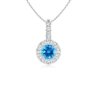 4mm AAAA Vintage Style Swiss Blue Topaz and Diamond Halo Pendant in 9K White Gold