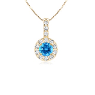 4mm AAAA Vintage Style Swiss Blue Topaz and Diamond Halo Pendant in Yellow Gold