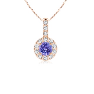 4mm AAA Tanzanite Pendant with Bar-Set Diamond Halo in Rose Gold