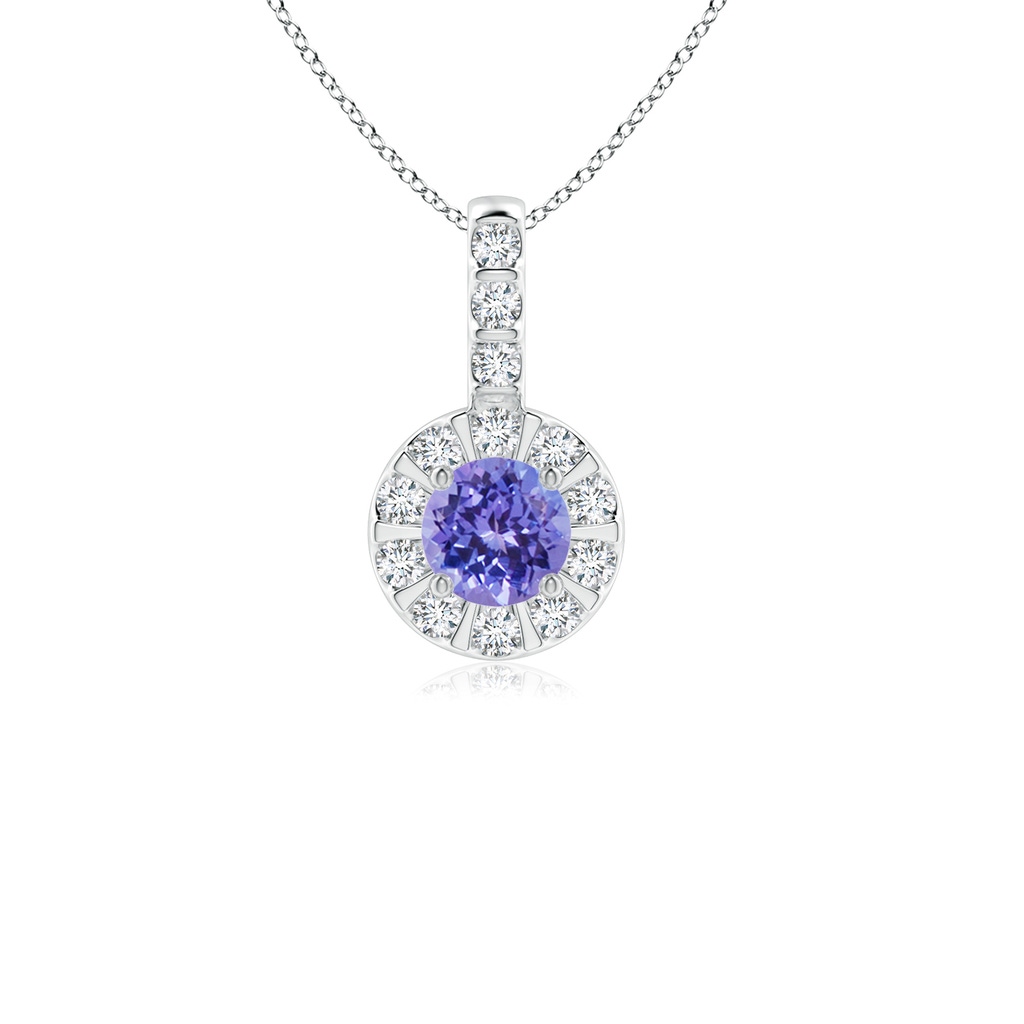 4mm AAA Tanzanite Pendant with Bar-Set Diamond Halo in White Gold