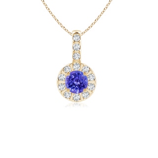 4mm AAAA Tanzanite Pendant with Bar-Set Diamond Halo in Yellow Gold