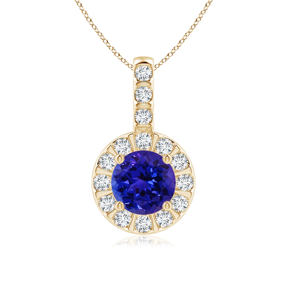 6mm AAAA Tanzanite Pendant with Bar-Set Diamond Halo in Yellow Gold