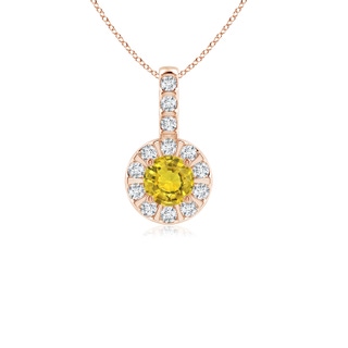 4mm AAAA Vintage Style Yellow Sapphire and Diamond Halo Pendant in 10K Rose Gold