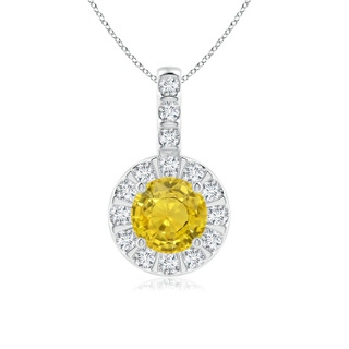 6mm AAA Vintage Style Yellow Sapphire and Diamond Halo Pendant in P950 Platinum