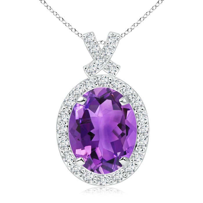 10x8mm AAA Vintage Style Amethyst Pendant with Diamond Halo in White Gold