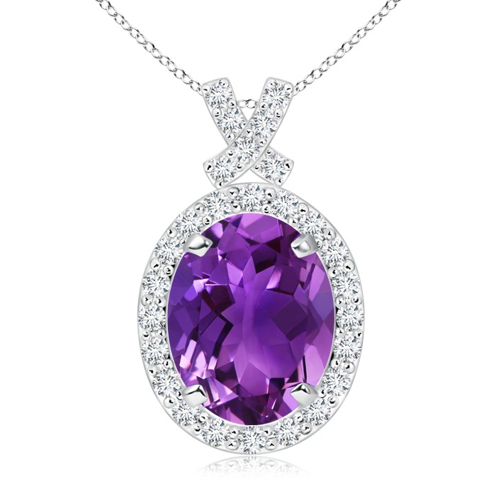 10x8mm AAAA Vintage Style Amethyst Pendant with Diamond Halo in P950 Platinum