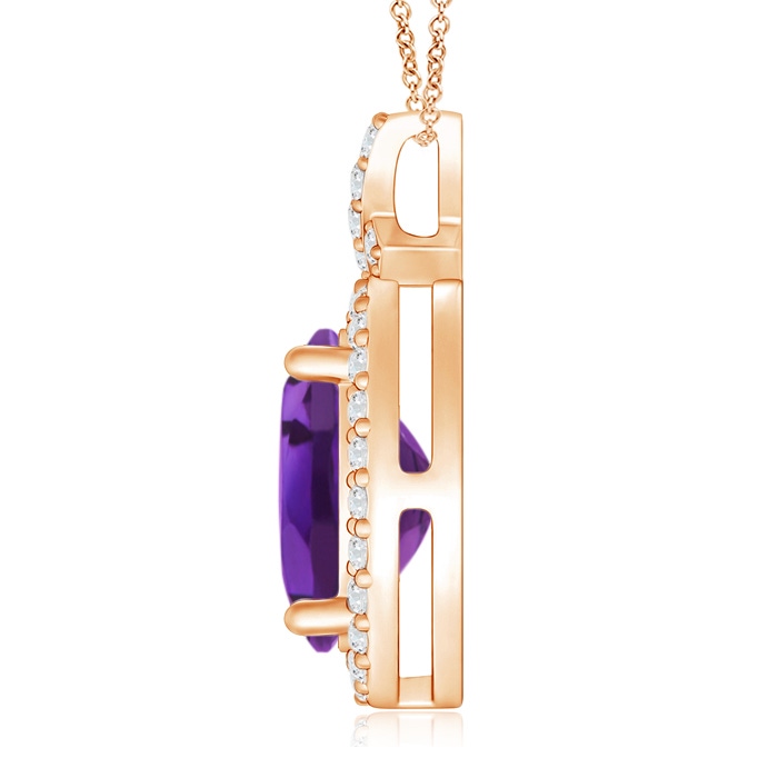 10x8mm AAAA Vintage Style Amethyst Pendant with Diamond Halo in Rose Gold product image