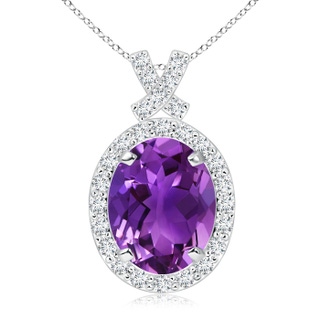 10x8mm AAAA Vintage Style Amethyst Pendant with Diamond Halo in White Gold