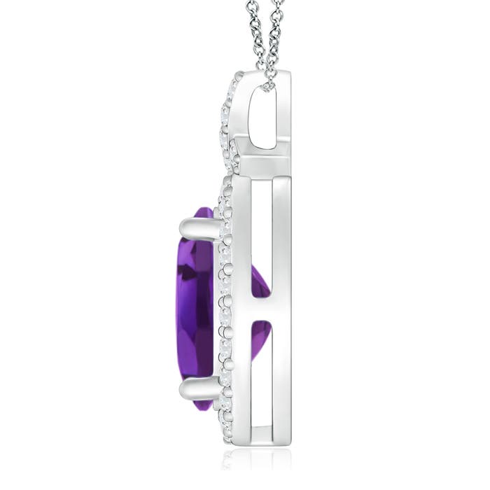 10x8mm AAAA Vintage Style Amethyst Pendant with Diamond Halo in White Gold