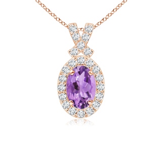 6x4mm A Vintage Style Amethyst Pendant with Diamond Halo in 9K Rose Gold