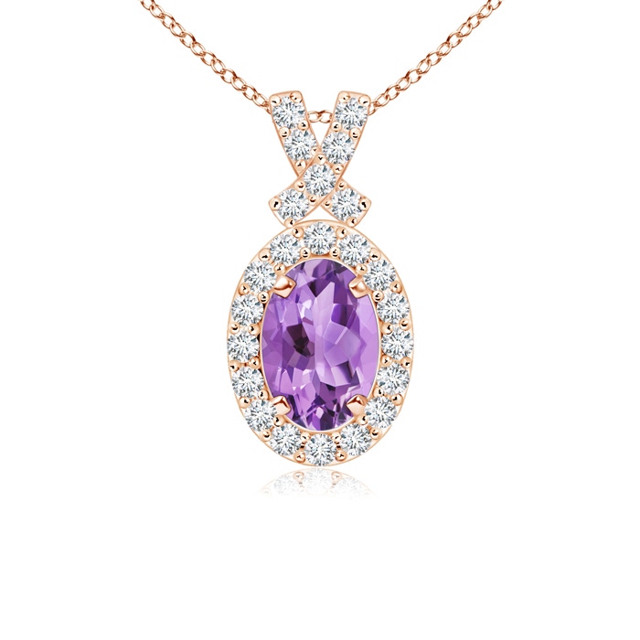 6x4mm A Vintage Style Amethyst Pendant with Diamond Halo in 9K Rose Gold 