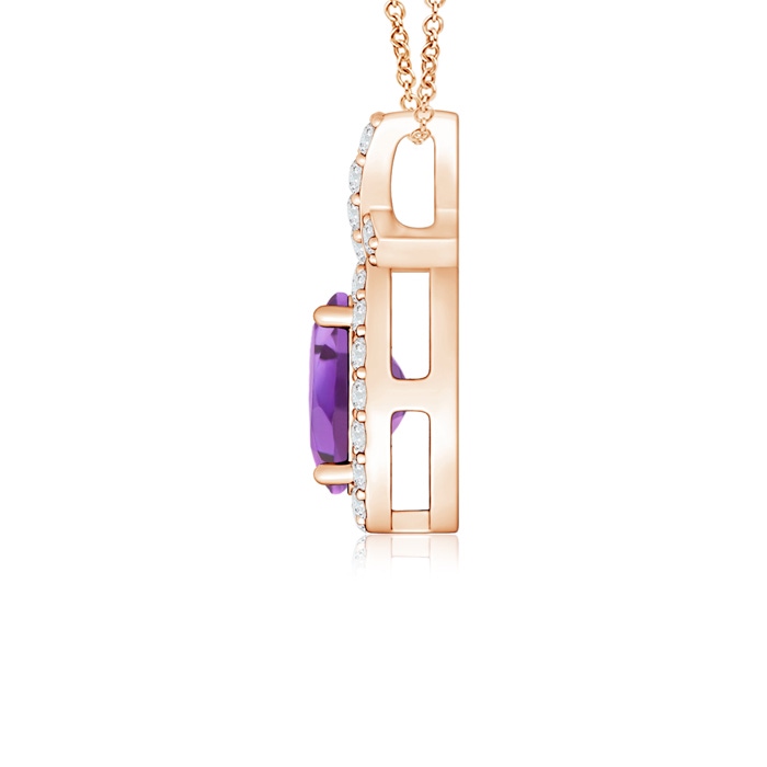 6x4mm A Vintage Style Amethyst Pendant with Diamond Halo in 9K Rose Gold product image