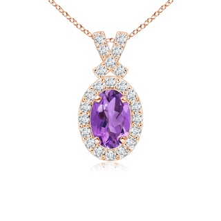 6x4mm AA Vintage Style Amethyst Pendant with Diamond Halo in Rose Gold
