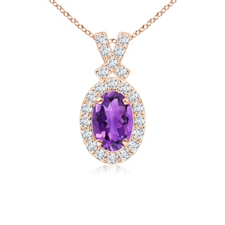 6x4mm AAA Vintage Style Amethyst Pendant with Diamond Halo in 10K Rose Gold