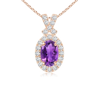 6x4mm AAA Vintage Style Amethyst Pendant with Diamond Halo in 9K Rose Gold