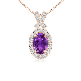 6x4mm AAAA Vintage Style Amethyst Pendant with Diamond Halo in 10K Rose Gold