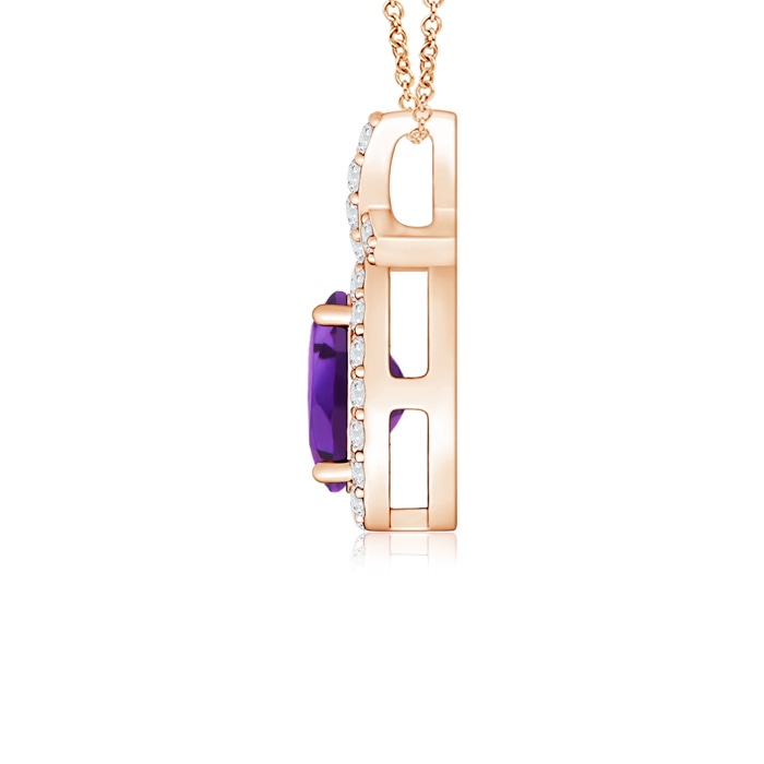 6x4mm AAAA Vintage Style Amethyst Pendant with Diamond Halo in Rose Gold Product Image