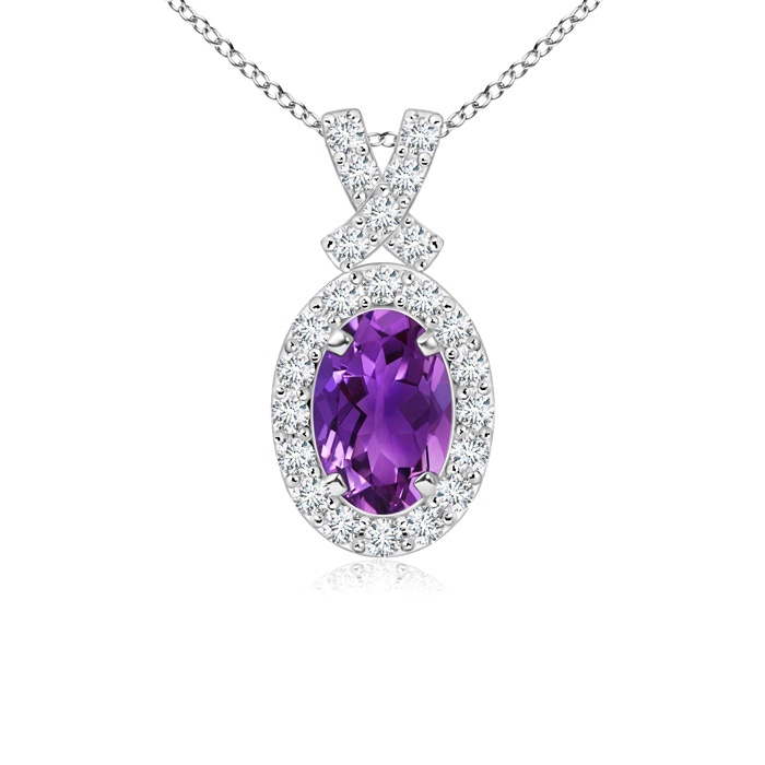 6x4mm AAAA Vintage Style Amethyst Pendant with Diamond Halo in White Gold