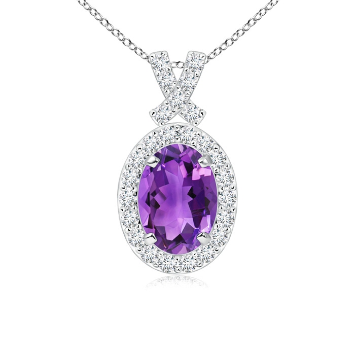 7x5mm AAA Vintage Style Amethyst Pendant with Diamond Halo in White Gold
