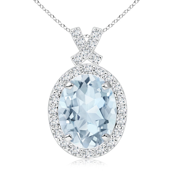 10x8mm A Vintage Style Aquamarine Pendant with Diamond Halo in P950 Platinum 