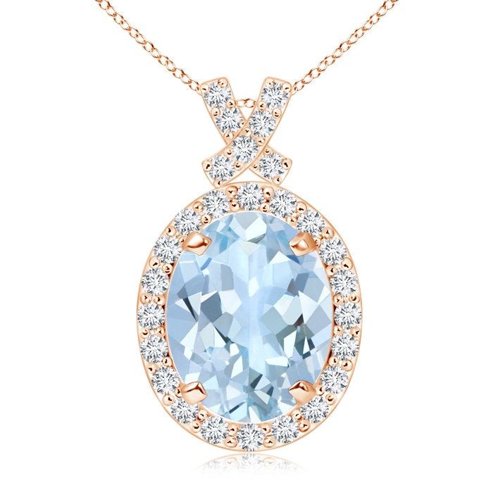 10x8mm AA Vintage Style Aquamarine Pendant with Diamond Halo in Rose Gold 
