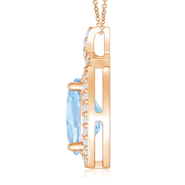 10x8mm AA Vintage Style Aquamarine Pendant with Diamond Halo in Rose Gold product image