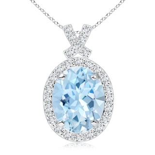 10x8mm AAA Vintage Style Aquamarine Pendant with Diamond Halo in White Gold