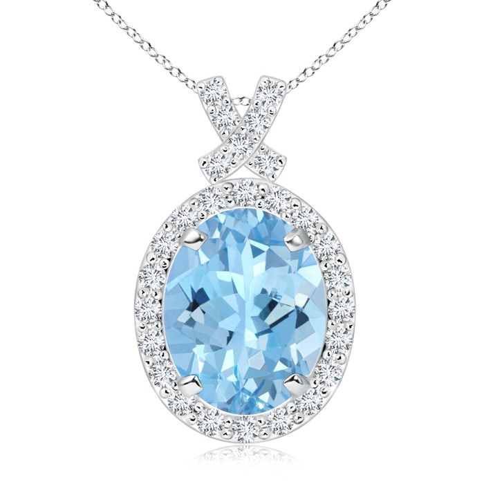 10x8mm AAAA Vintage Style Aquamarine Pendant with Diamond Halo in P950 Platinum 