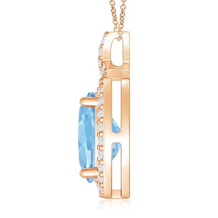 10x8mm AAAA Vintage Style Aquamarine Pendant with Diamond Halo in Rose Gold Product Image