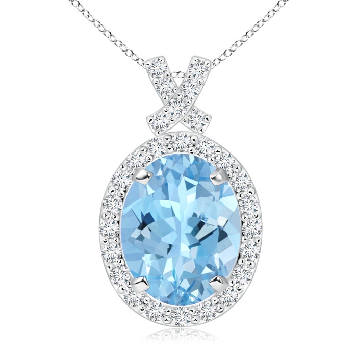 10x8mm AAAA Vintage Style Aquamarine Pendant with Diamond Halo in White Gold 