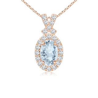 6x4mm A Vintage Style Aquamarine Pendant with Diamond Halo in Rose Gold