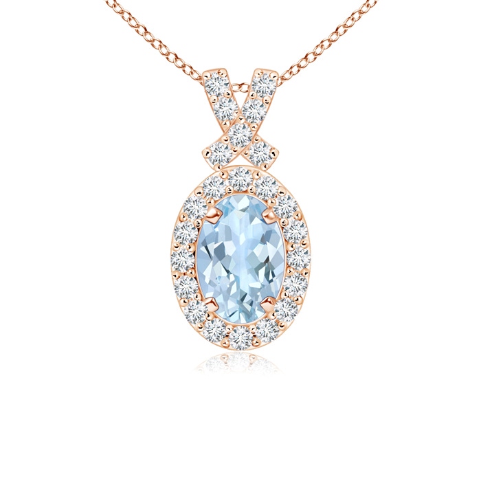 6x4mm AA Vintage Style Aquamarine Pendant with Diamond Halo in Rose Gold 