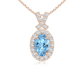 6x4mm AAAA Vintage Style Aquamarine Pendant with Diamond Halo in Rose Gold