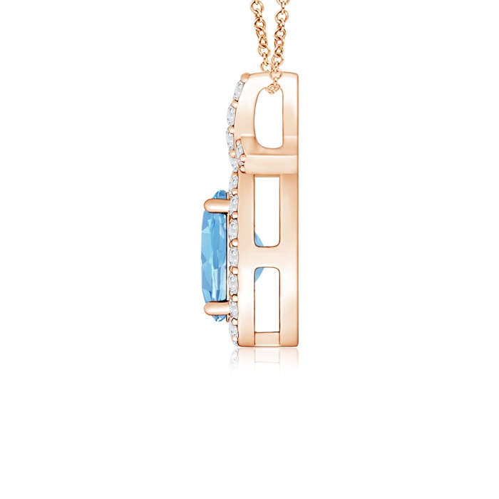 6x4mm AAAA Vintage Style Aquamarine Pendant with Diamond Halo in Rose Gold product image