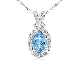 6x4mm AAAA Vintage Style Aquamarine Pendant with Diamond Halo in White Gold