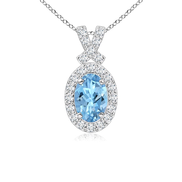 6x4mm AAAA Vintage Style Aquamarine Pendant with Diamond Halo in White Gold 