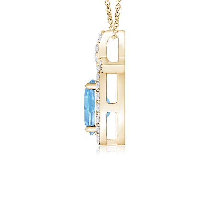 6x4mm AAAA Vintage Style Aquamarine Pendant with Diamond Halo in Yellow Gold Product Image
