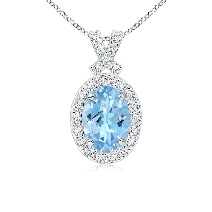 7x5mm AAAA Vintage Style Aquamarine Pendant with Diamond Halo in P950 Platinum 