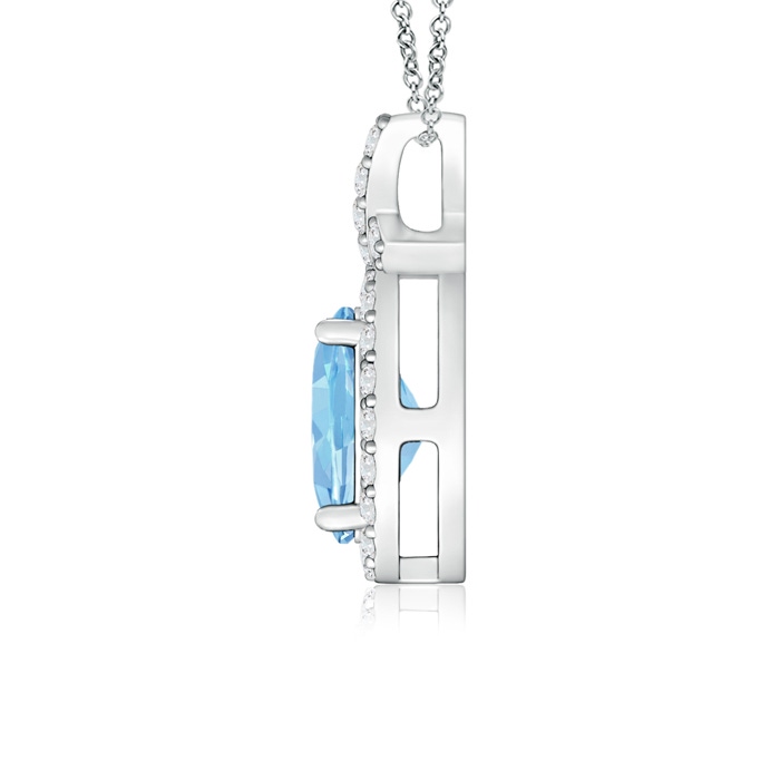 7x5mm AAAA Vintage Style Aquamarine Pendant with Diamond Halo in White Gold Product Image