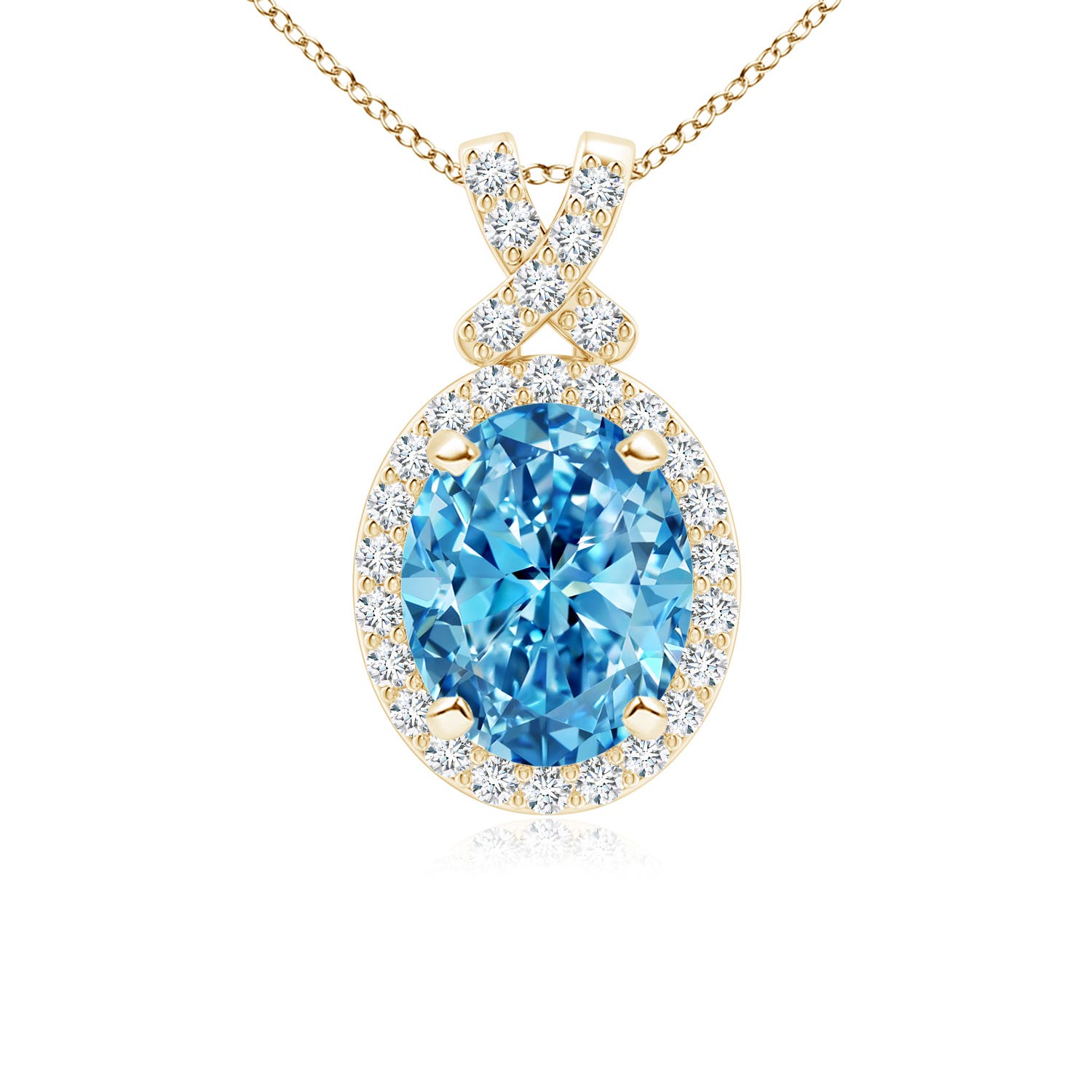 Angara 2.81 CTW Vintage Style Fancy Intense Blue Diamond Pendant with Halo in 14K Yellow Gold