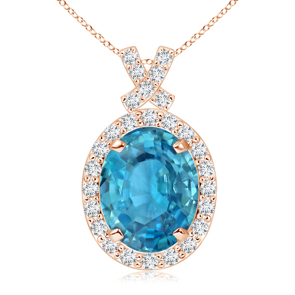 10.13x8.07x4.79mm AAA Vintage Style GIA Certified Blue Zircon Pendant with Diamond Halo in Rose Gold