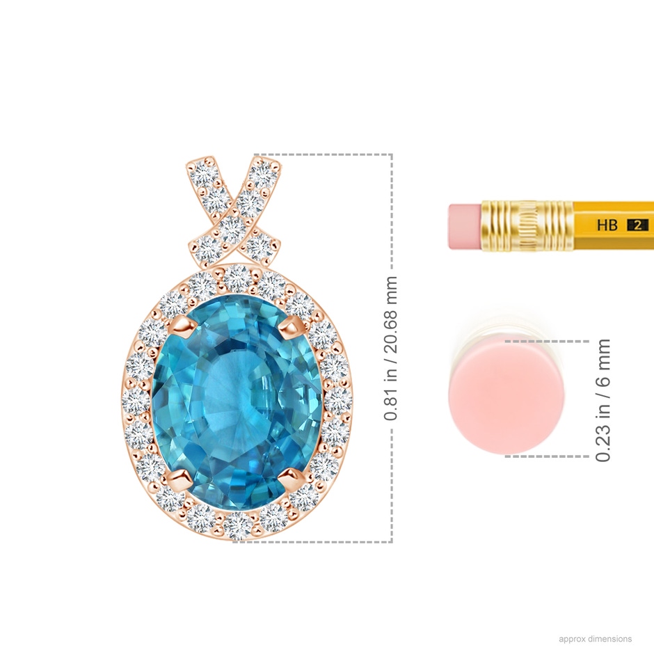 10.13x8.07x4.79mm AAA Vintage Style GIA Certified Blue Zircon Pendant with Diamond Halo in Rose Gold ruler