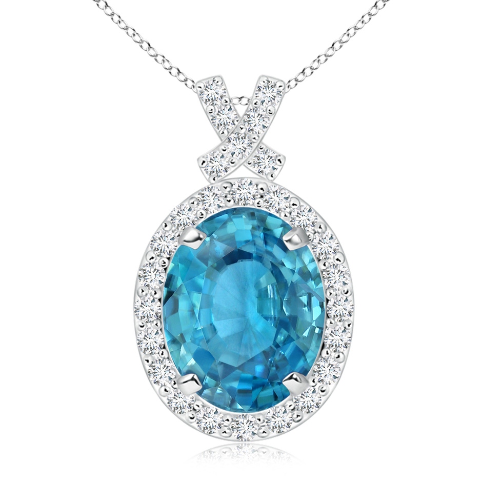 10.13x8.07x4.79mm AAA Vintage Style GIA Certified Blue Zircon Pendant with Diamond Halo in White Gold 