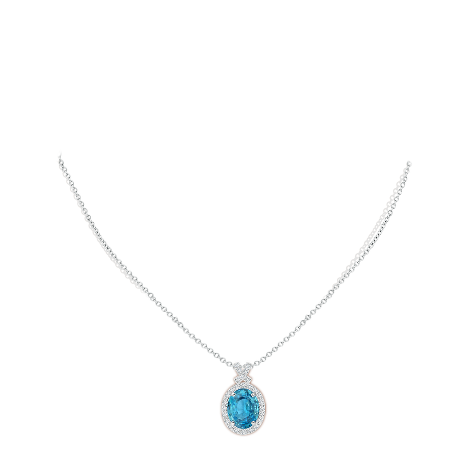 10.13x8.07x4.79mm AAA Vintage Style GIA Certified Blue Zircon Pendant with Diamond Halo in White Gold pen