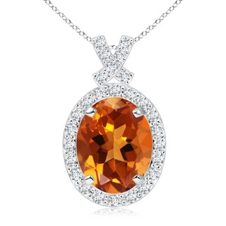 10x8mm AAAA Vintage Style Citrine Pendant with Diamond Halo in White Gold