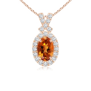 6x4mm AAAA Vintage Style Citrine Pendant with Diamond Halo in 9K Rose Gold